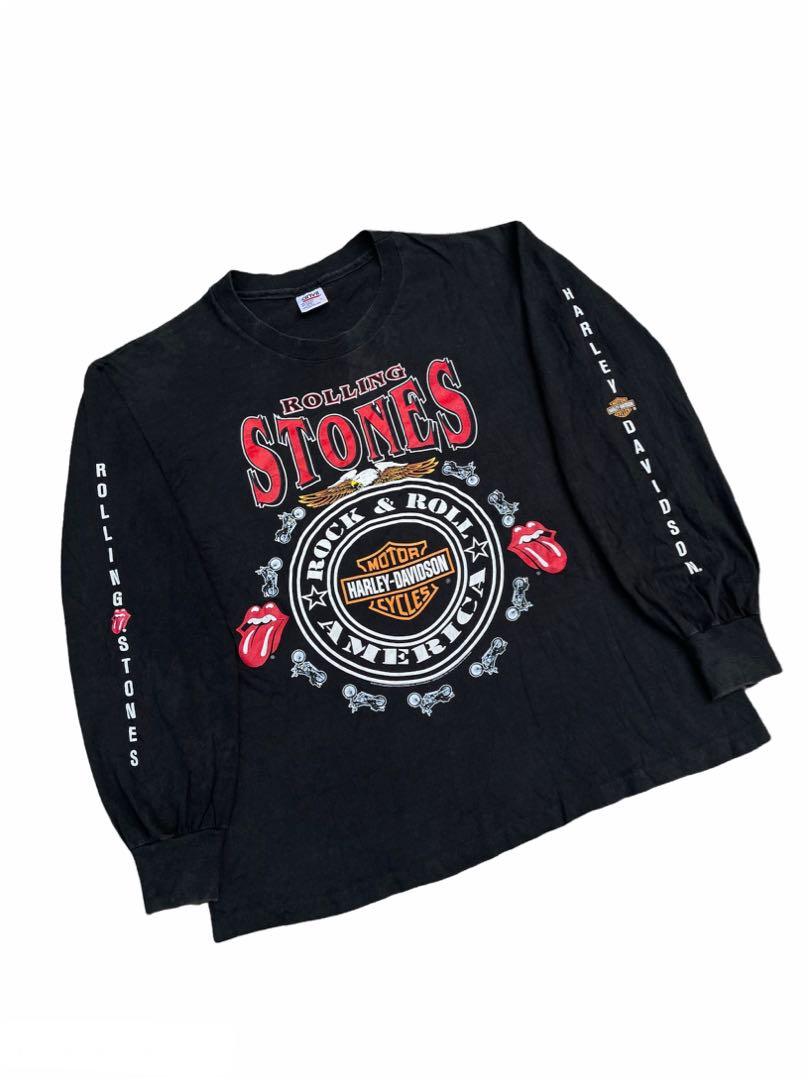 特注生産90\'S ROLLING STONES × HARLEY DAVIDSON L/S SHIRT./ VINTAGE 90s BAND ROCK ローリングストーンズ ハーレー バンド ロック レア Tシャツ Tシャツ