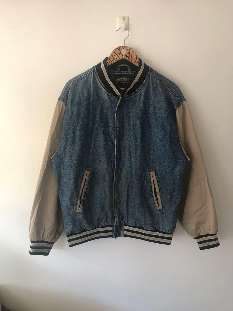 men's washed vintage denim varsity jacket