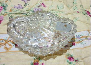 Vintage Studio Nova Accents Forever Love pattern clear crystal glass double heart shaped trinket box with lid