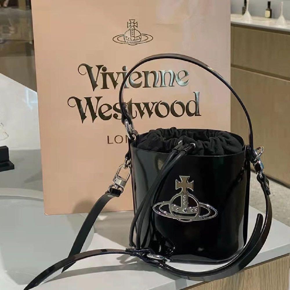 Vivienne Westwood Saffiano Leather Drawstring Bucket Bag In Blue