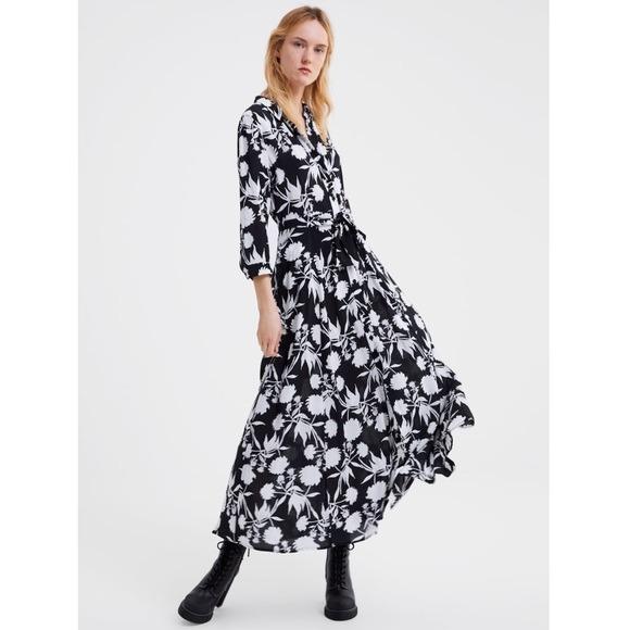 Zara black and white shirt dress hotsell