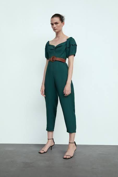 Zara Jumpsuit with belt, Fesyen Wanita 