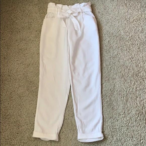 zara paperbag white trousers, Fesyen 