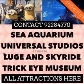 Adventure cove Bungy Jump Sea aquarium Luge Skyride Trick eye museum Madame Tussaud USS UNIVERSAL STUDIOS TICKET