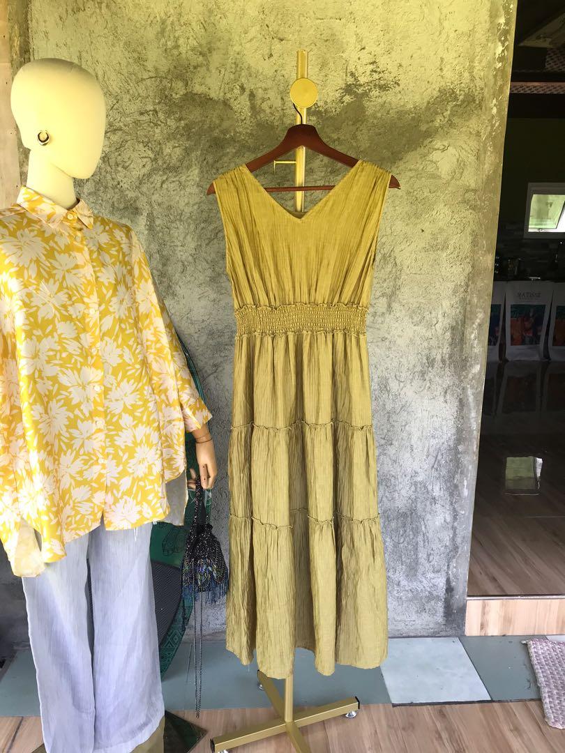 ARCHIVES JAPANESE BRAND RIPPLE PATTERN SMOCK TIERED MIDI DRESS, Women's