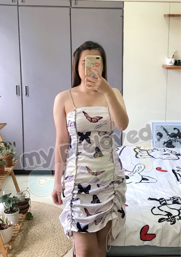 Butterfly Ruched Dress, Women's Fashion, Dresses & Sets, Dresses on