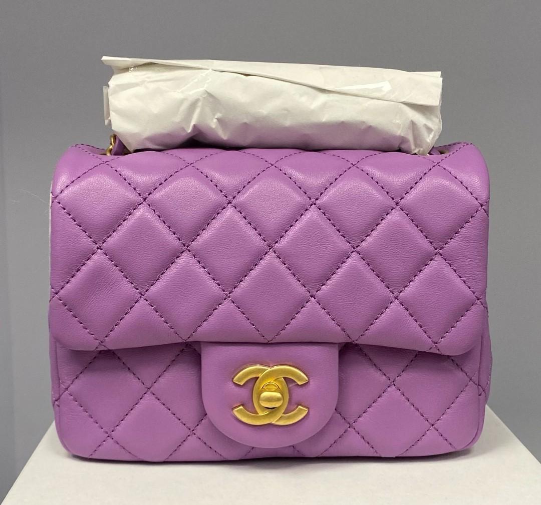 SOLD) CHANEL MINI SQUARE PURPLE LAMBSKIN FLAP BAG SHW SILVER HARDWARE CLASSIC  SMALL MEDIUM, Luxury, Bags & Wallets on Carousell