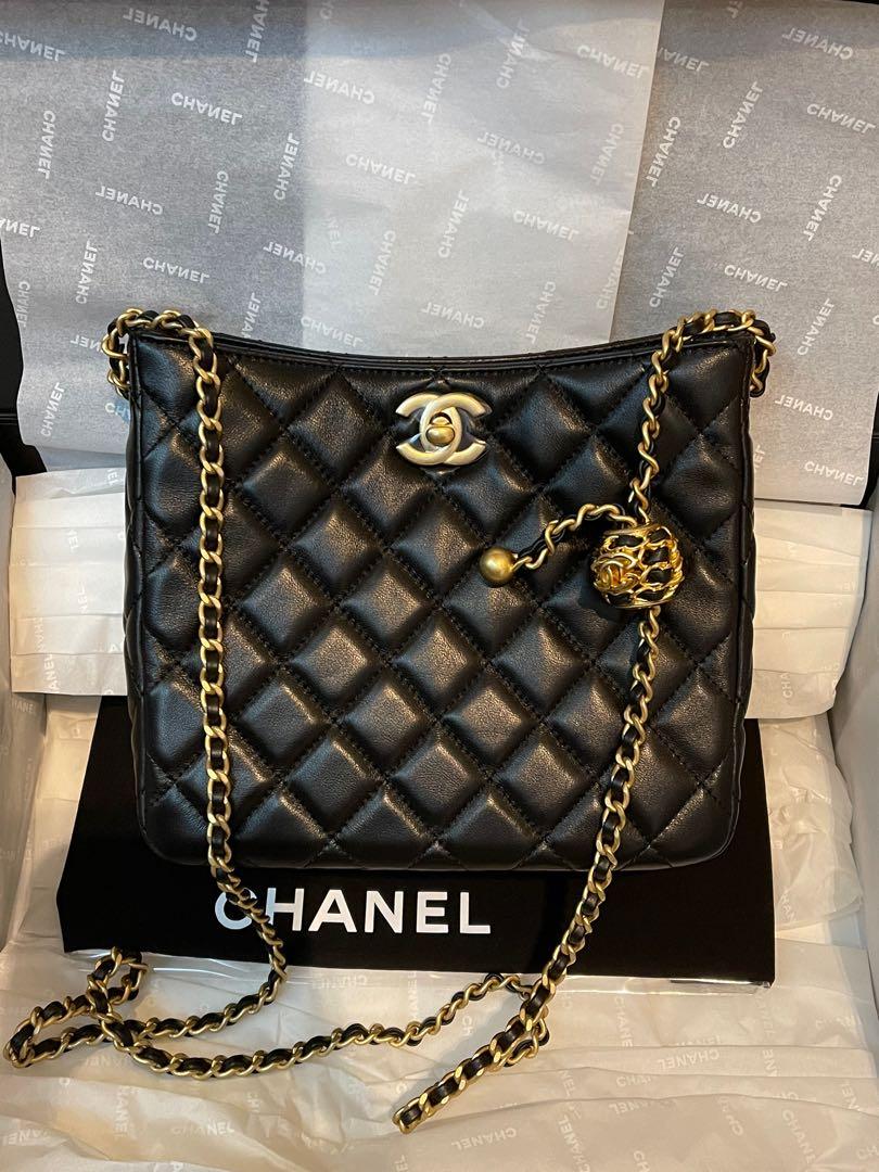 Chanel 22S Pearl Crush Hobo Bag Lambskin Black GHW