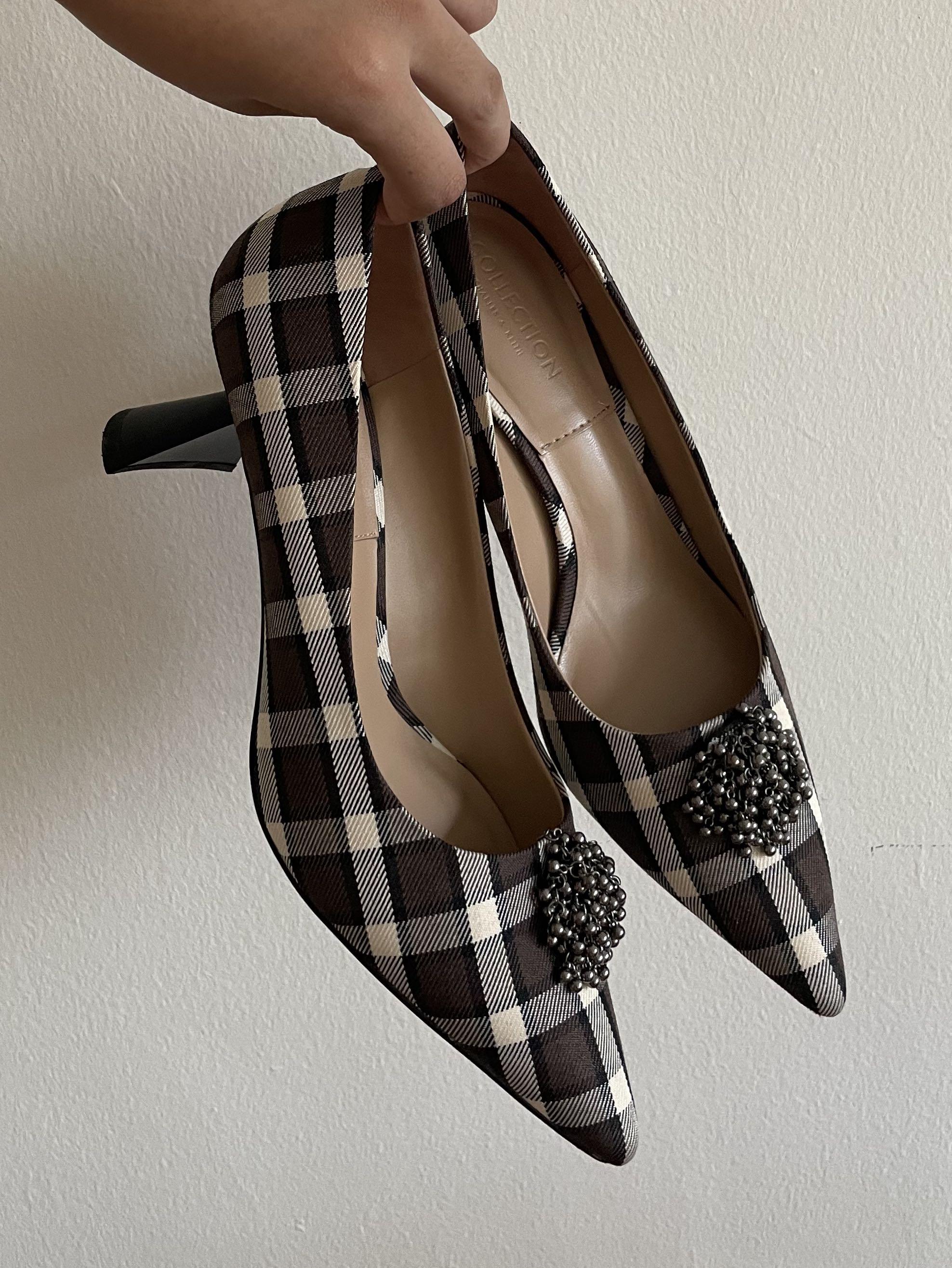 Black and shop white plaid heels