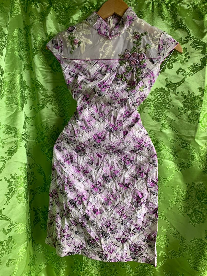 Chinese style red pink purple dress 