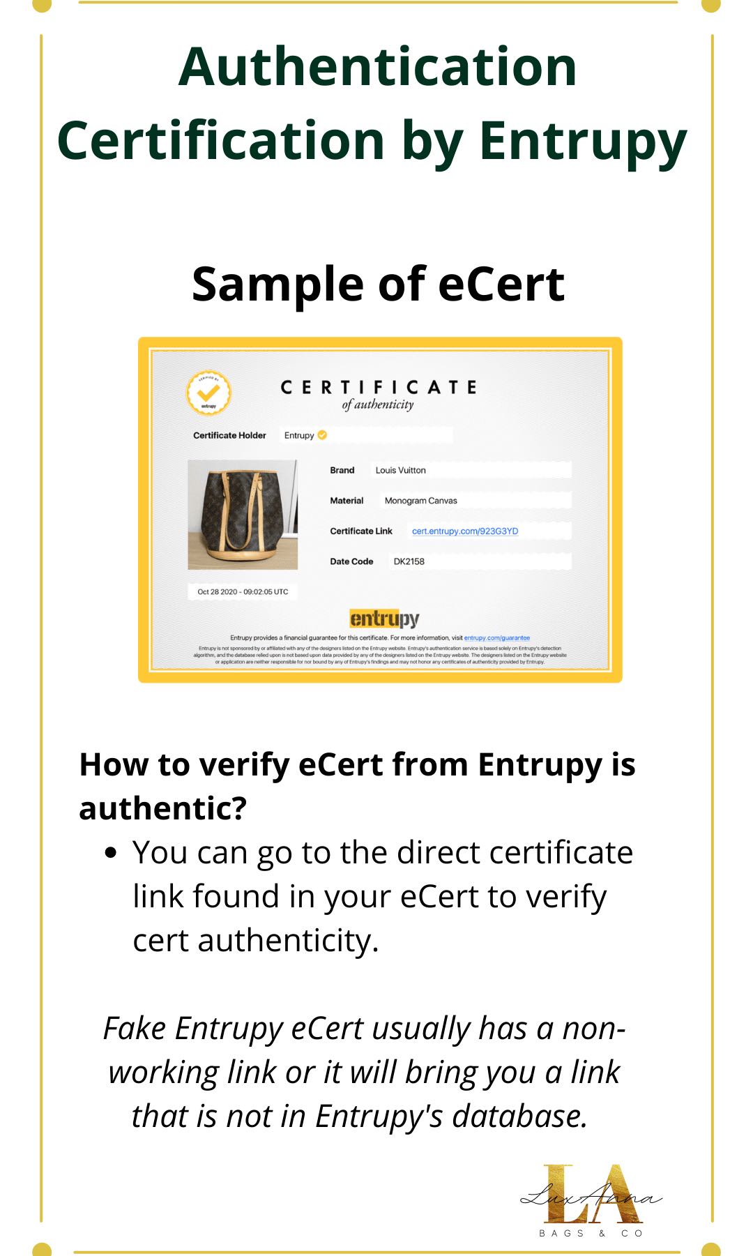 Entrupy Authentication Certificate (Hermes, Chanel, LV & more) ,  Announcements on Carousell