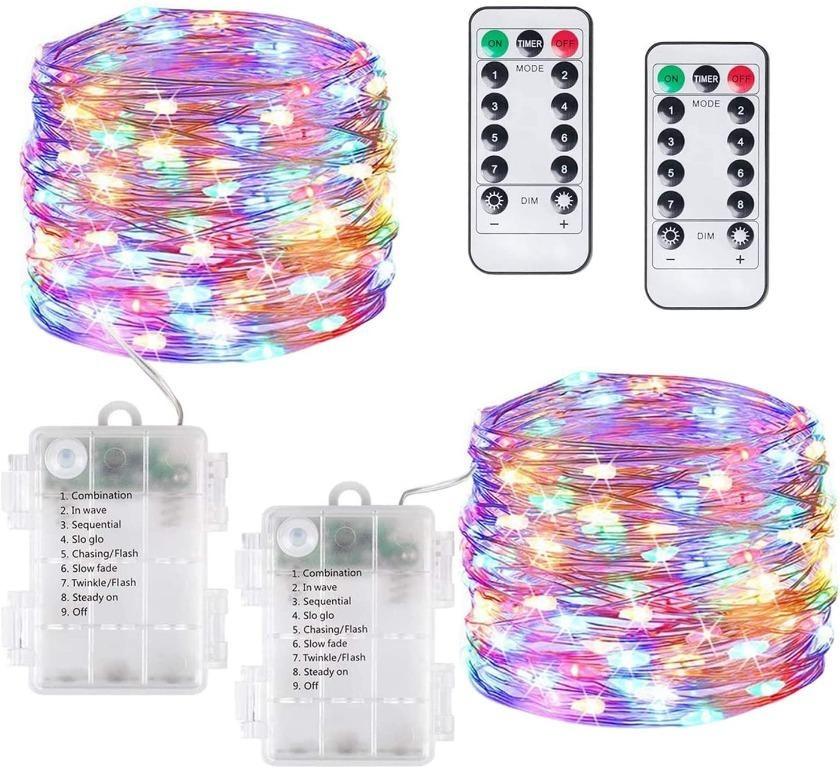 MULTICOLOUR OUTDOOR 120 LED BATTERY OPERATED STRING LIGHTS IP44 WITH TIMER 