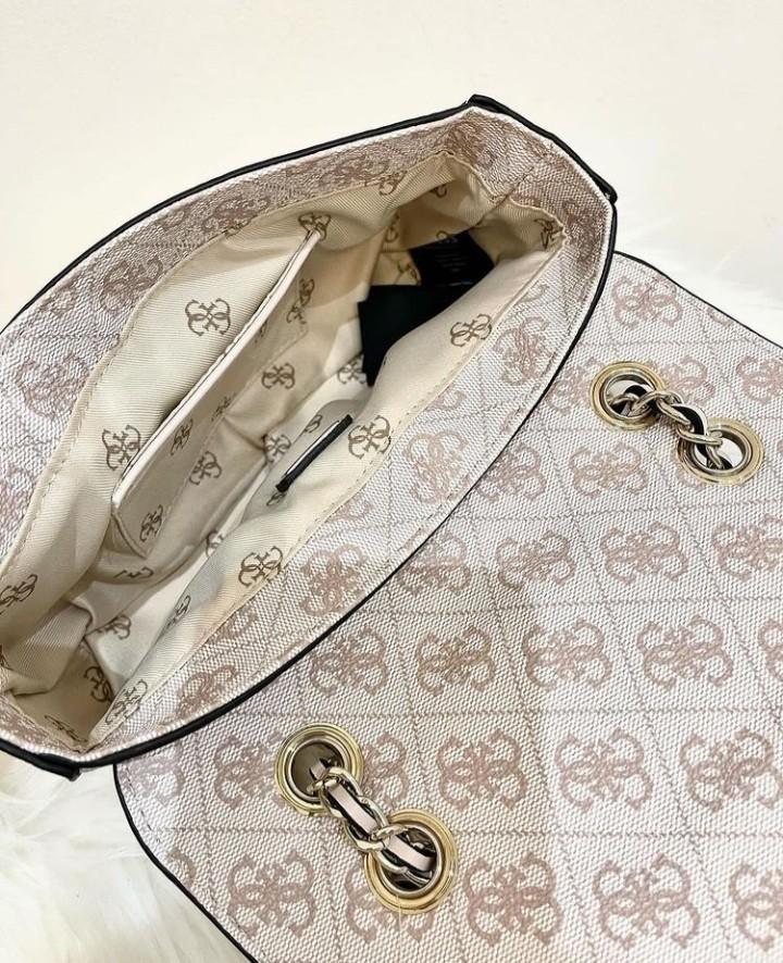 GUESS LOGO CITY CROSSBODY BAG BEIGE, Fesyen Wanita, Tas & Dompet di Carousell