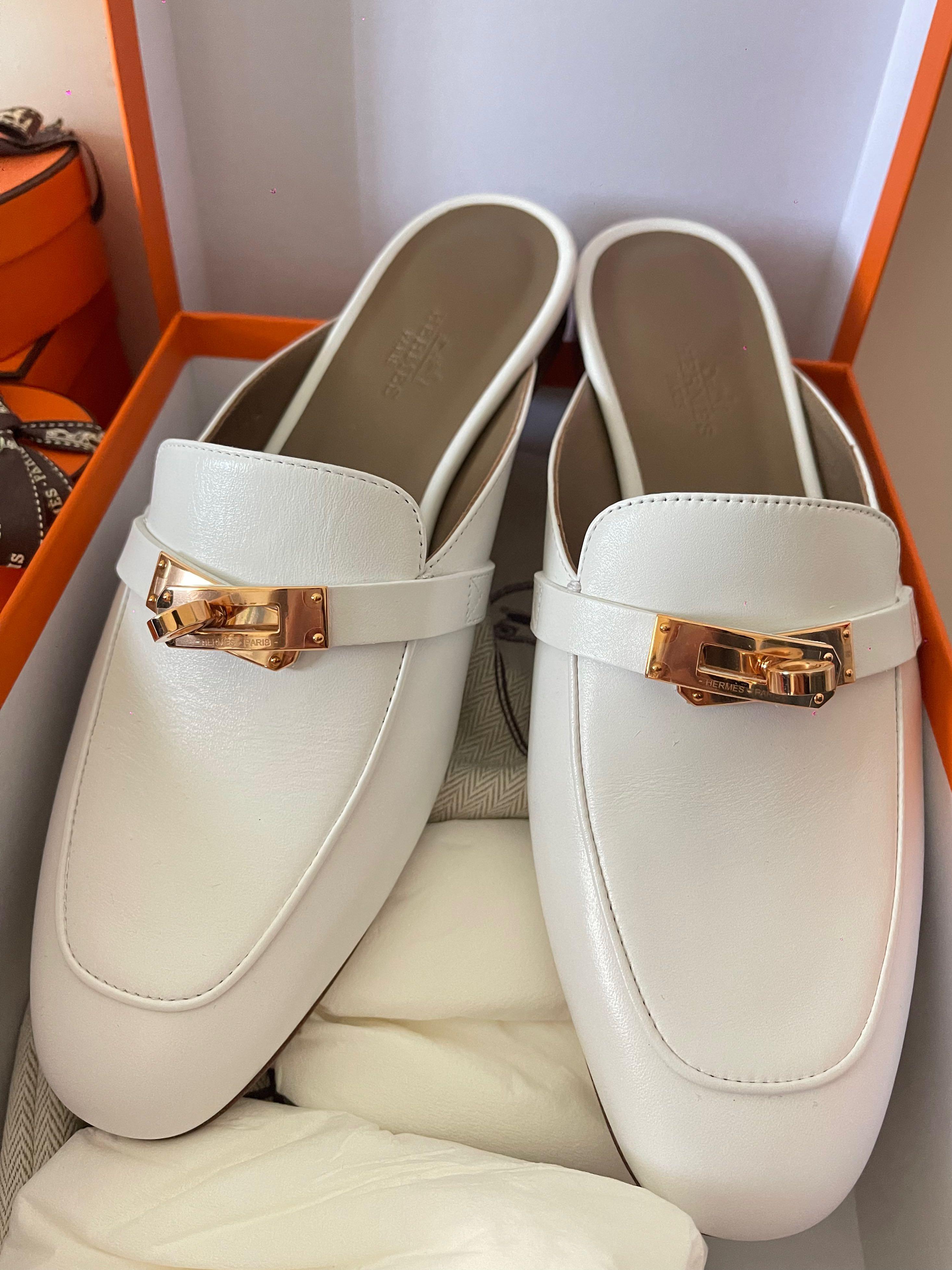 Hermes mules white