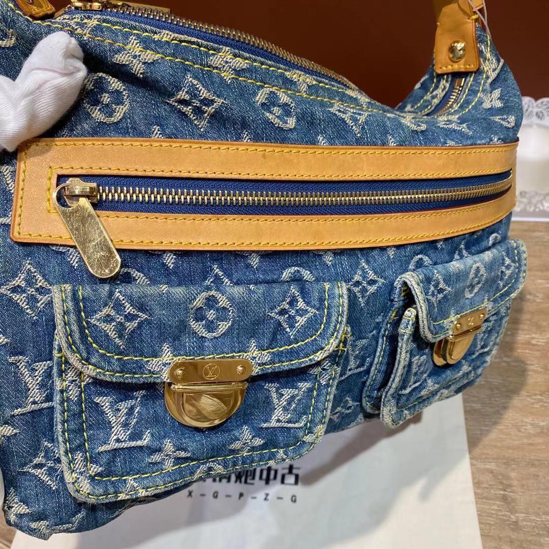 Louis Vuitton Monogram Denim Baggy PM Denim Leather Suede Blue Shoulder bag  85
