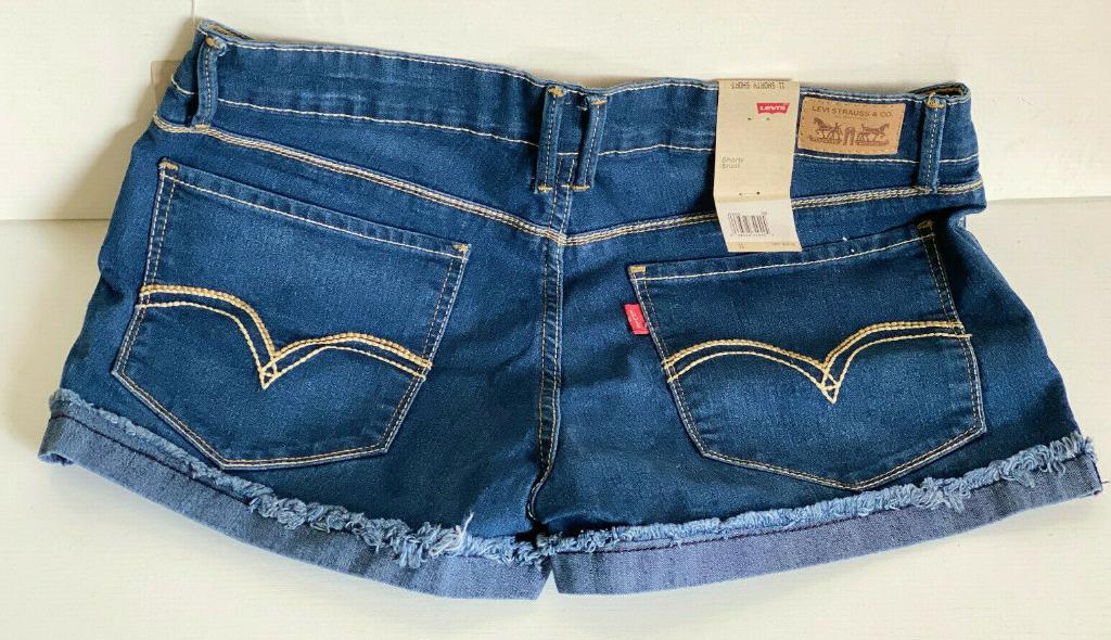 NEW LEVI S SHORTY SHORT DENIM BLUE JEANS JUNIORS 11 WOMENS 30