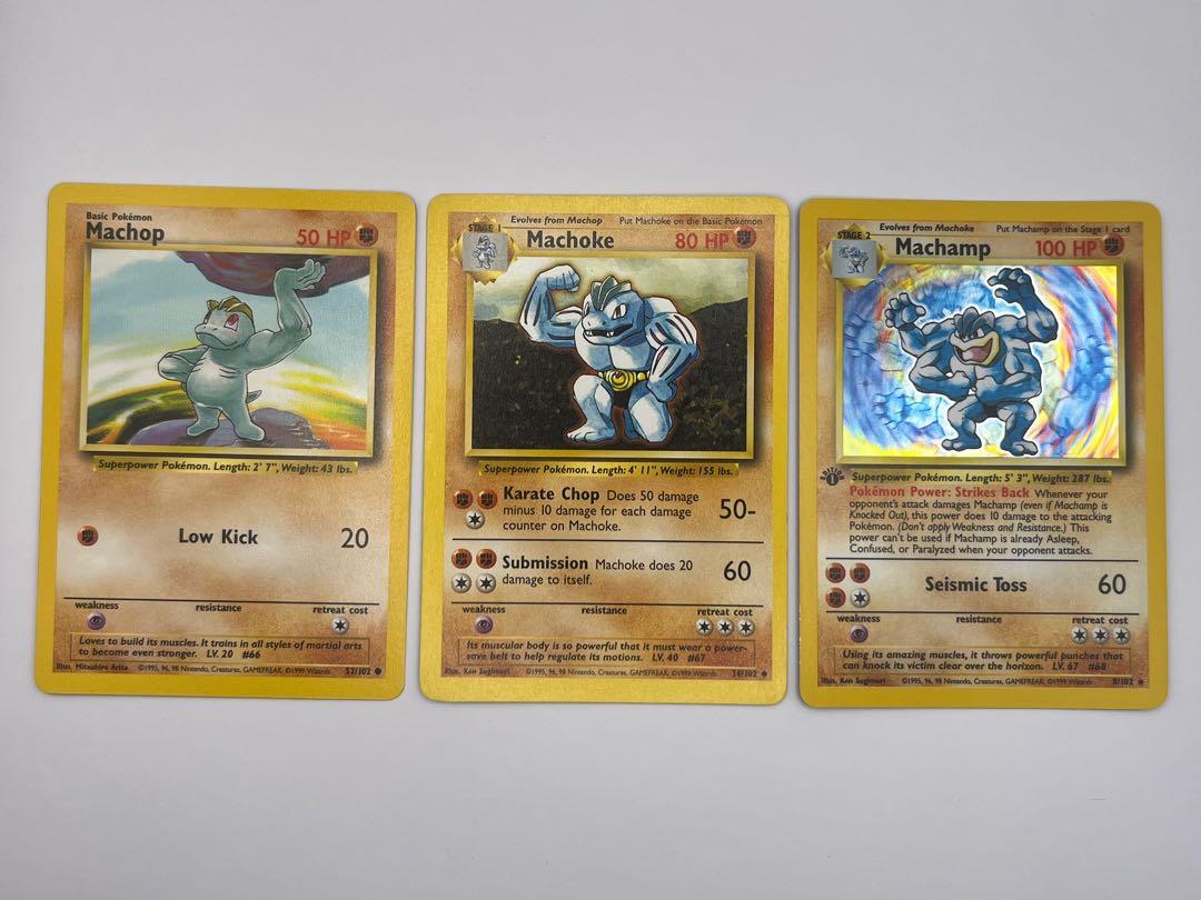 Pokemon Tcg Machop Machoke Machamp 8 102 Holo 1st Edition With Shadow Base Set Hobbies Toys Toys Games On Carousell