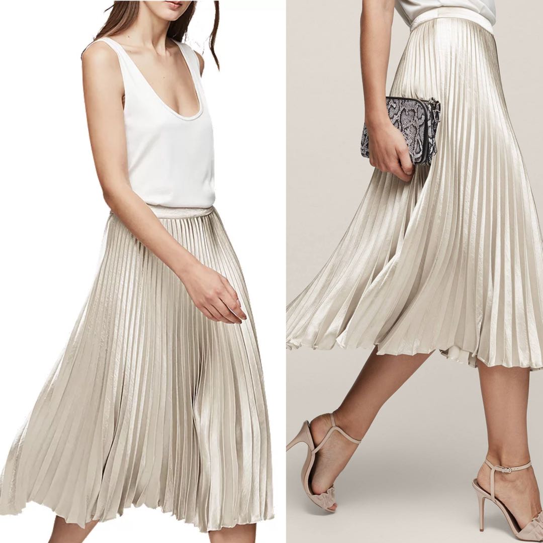 REISS alisa pleated midi skirt silver metallic Women s Fashion