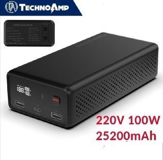 Technoamp AC 220V 100W 25200mAh Lifepo4 AC Power Bank USB C PD 60w Super Charge Quick Charge 3.0