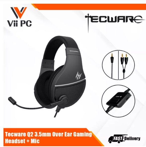 Tecware Q2 3.5mm Over Ear Gaming Headset Mic Audio