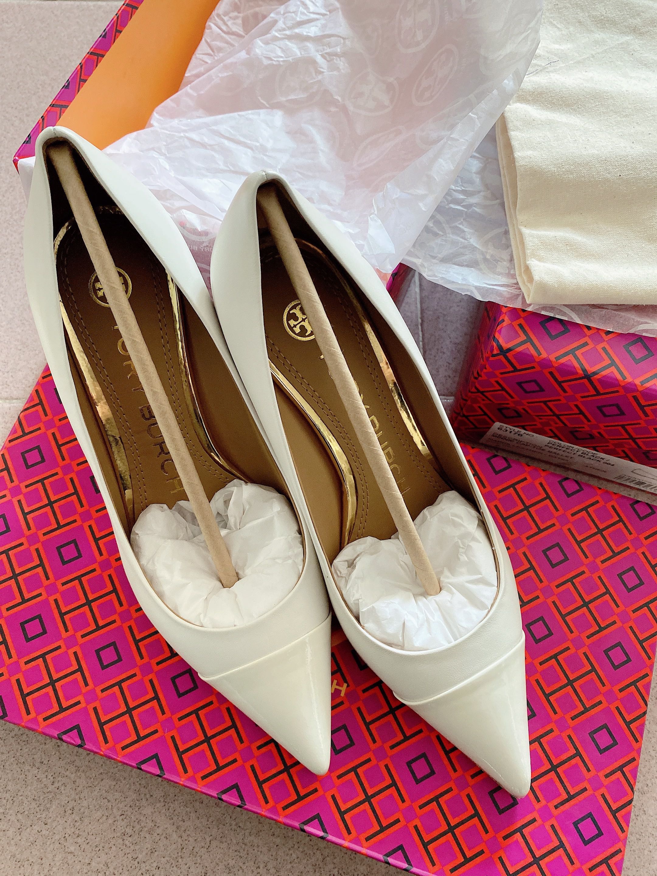 Tory Burch 全新100% new 白色高跟鞋婚鞋 