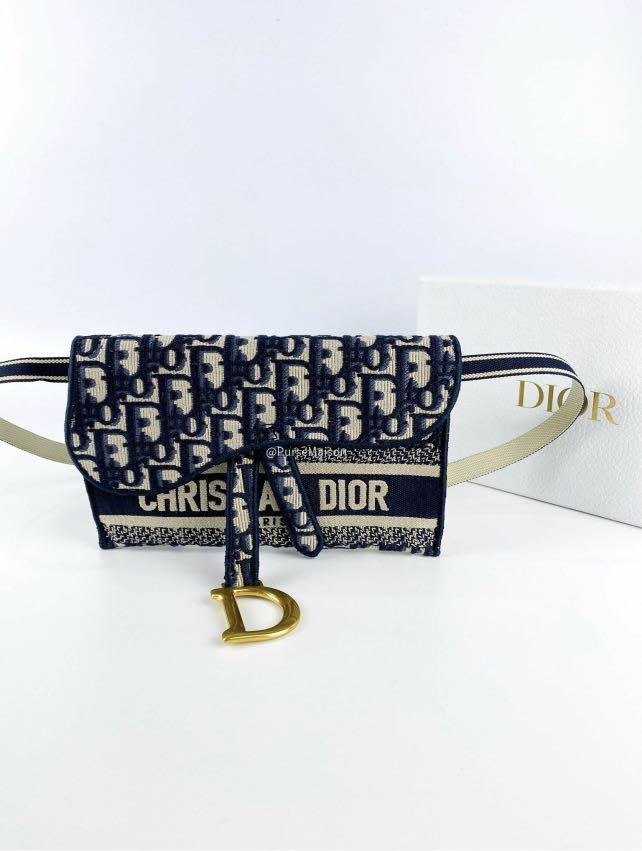 Slim saddle pouch outlet blue dior oblique embroidery