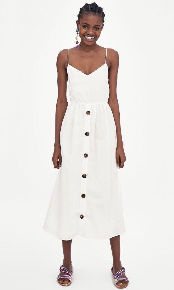 Zara buttoned linen dress on sale
