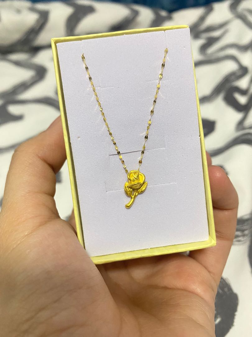 24k Gold Flower Pendant Necklace, Women 