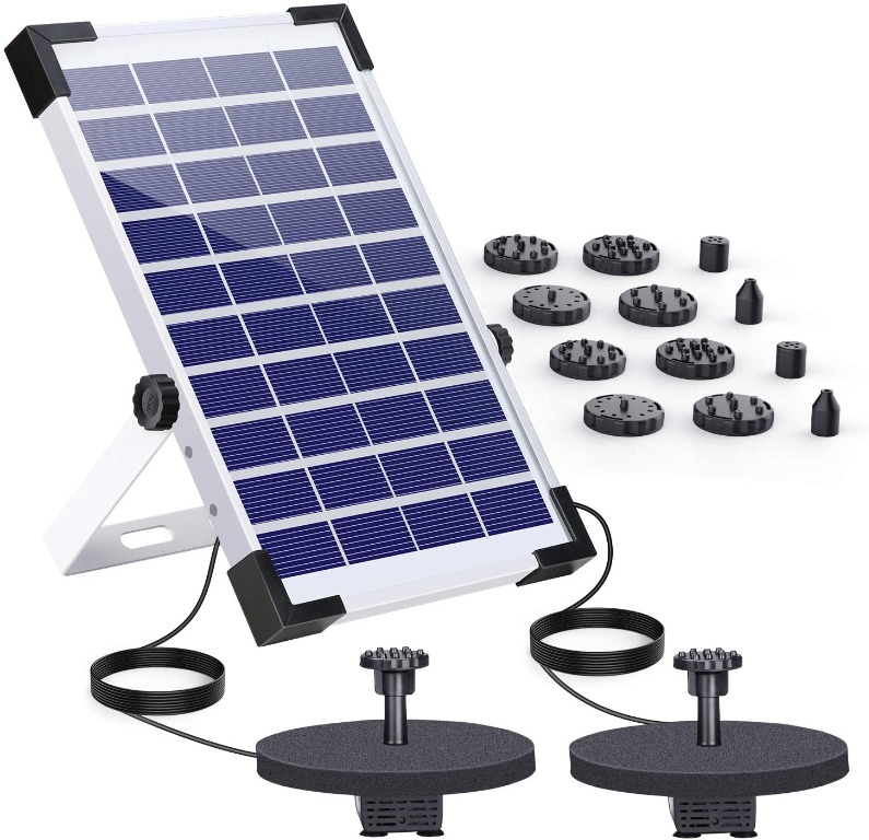 AISITIN Solar Fontein Pomp 3W Met Batterij Backup - 6 Sproeiers Voor Tuin En Vijver
