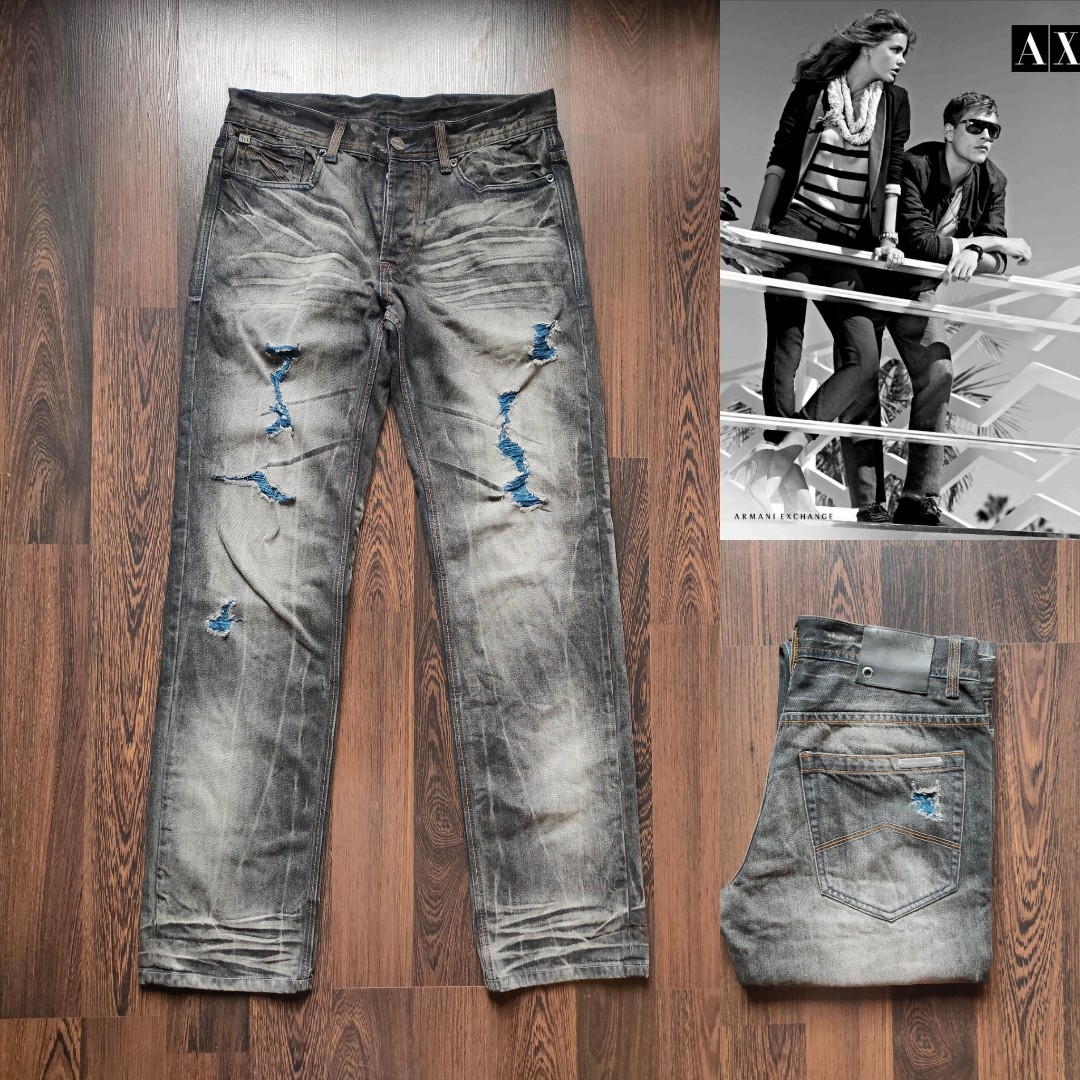 ARMANI EXCHANGE A X JEANS Destroyed Ripped Denim Men s Fashion Activewear on Carousell