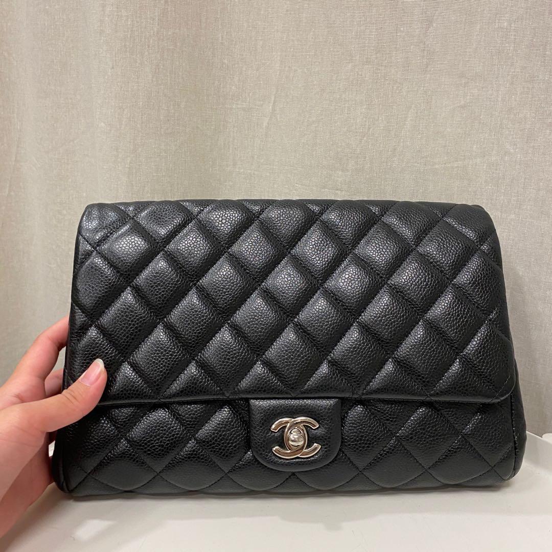 Authentic Chanel Timeless Clutch on Chain Black in Caviar & Silver Hardware