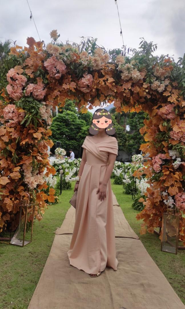 Beige maid of honor dress sales