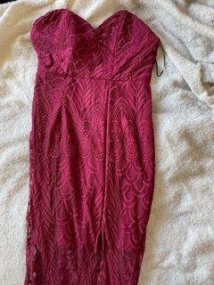 Burgundy Lace Strapless Dress