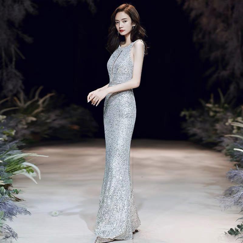 Gorgeous Silver Rhinestone Mermaid Prom Dresses, Sleeveless Prom Dress –  SofieBridal