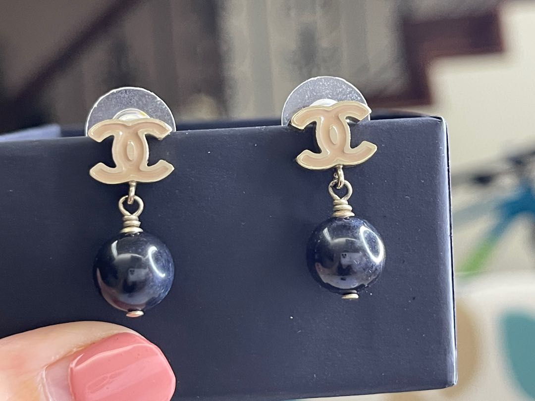 Chanel Earrings Blue Pearls