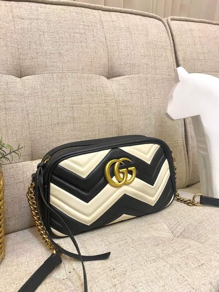 Gucci GG Marmont Camera Quilted Leather Black White Luxury Bags Wallets on Carousell