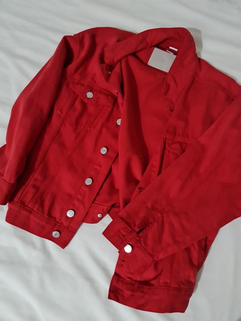 H\u0026M RED DENIM JACKET, Fesyen Wanita 