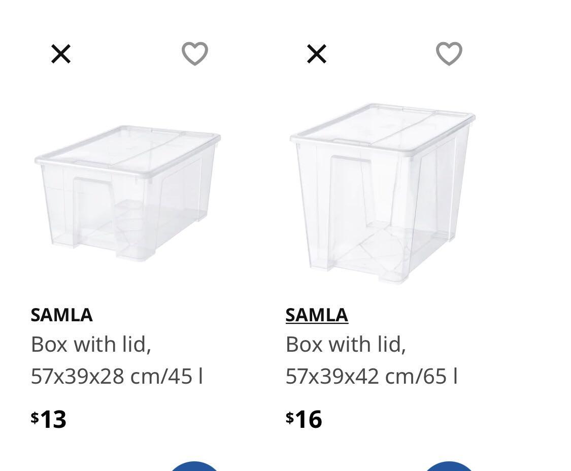 IKEA Samla Boxes of 2 sizes as per picture, both with lids, Furniture