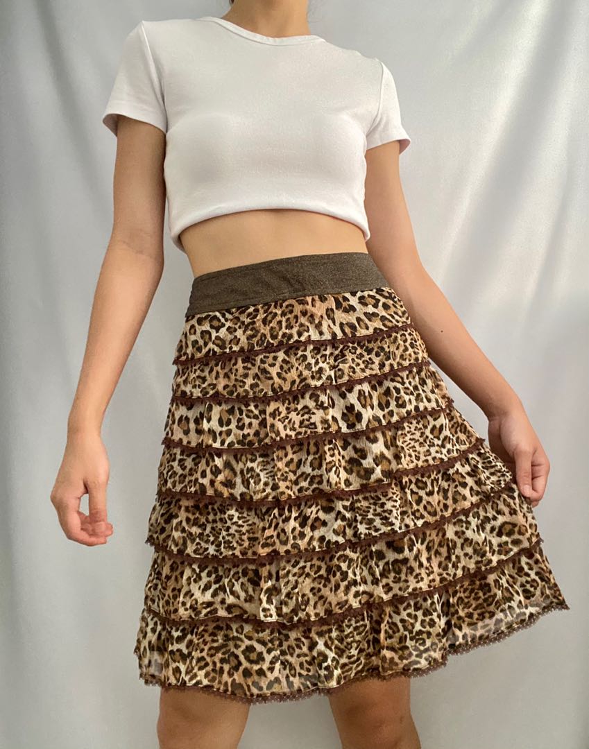 Leopard Tiered Ruffle Skirt