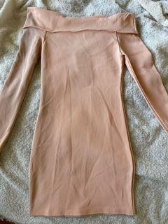 Off-The-Shoulder Long Sleeve Pink Mini Dress