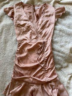 Pink Ruched Detail Silk Mini Dress