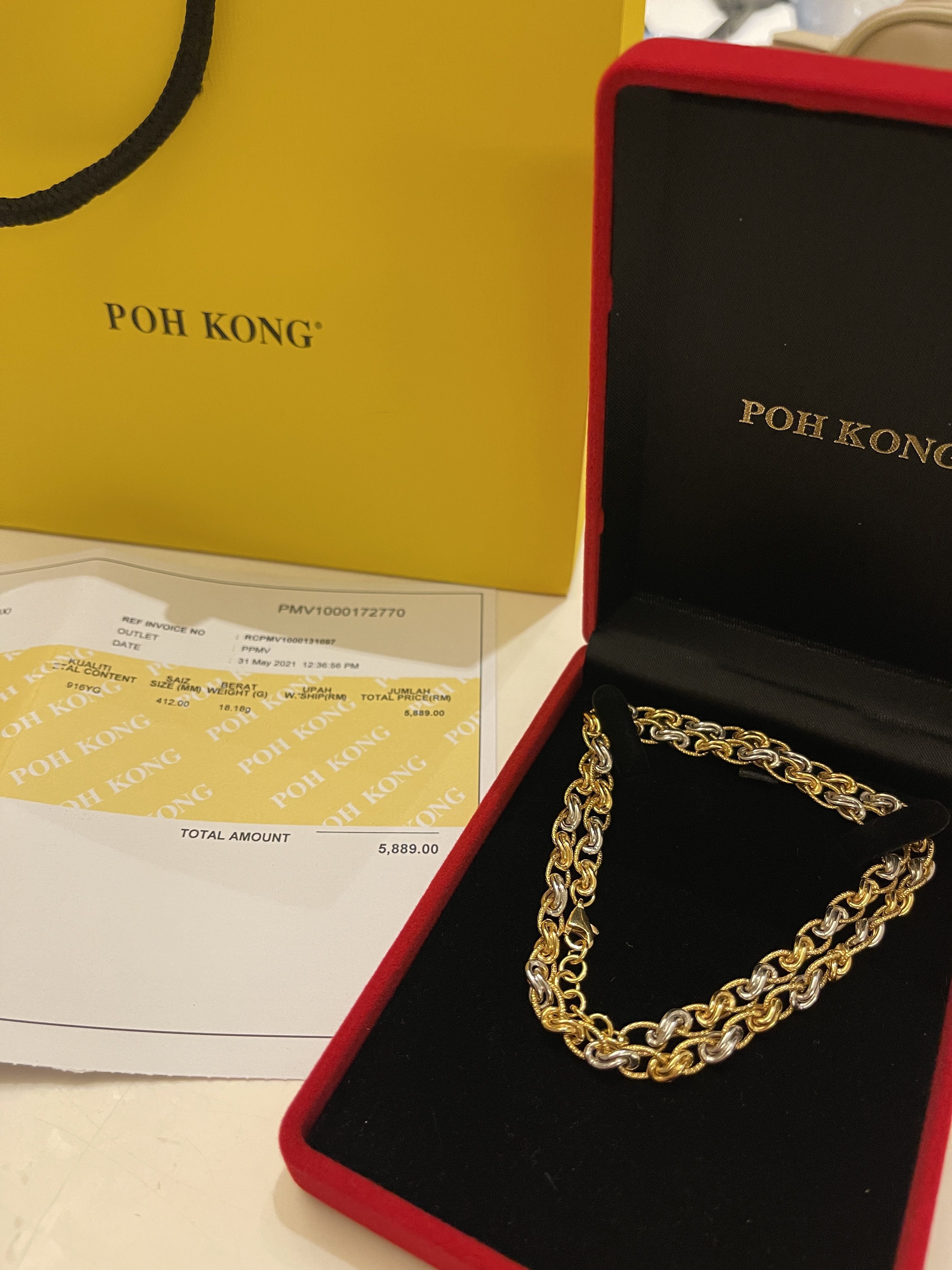 Poh kong✨ gold necklace 916, Luxury 