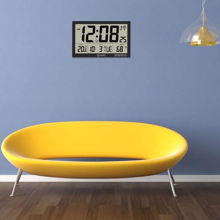 QUIGO Large Digital Wall Clock Atomic Battery Operated Alarms Jumbo ...