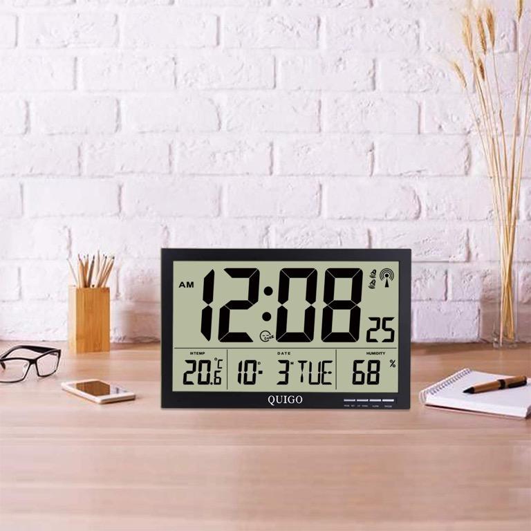 QUIGO Large Digital Wall Clock Atomic Battery Operated Alarms Jumbo ...