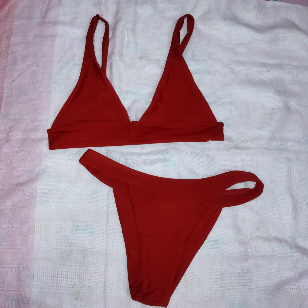 Red Triangle Two-piece Bikini, Women's Fashion, Swimwear, Bikinis ...