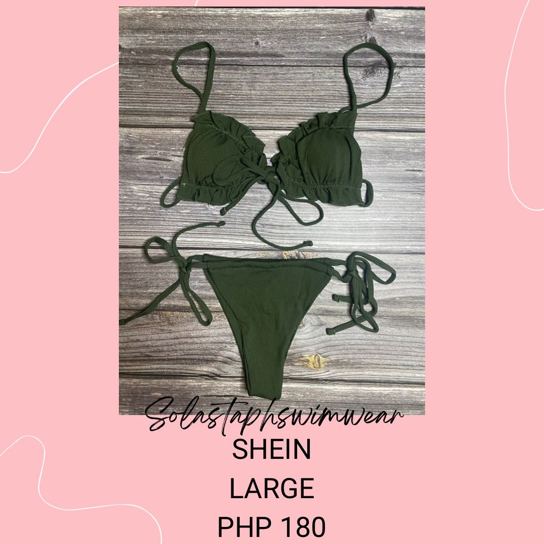 Shein Green Frill Self Tie Bikini, Women's Fashion, Swimwear, Bikinis