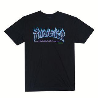 THRASHER 日線 BLACK PUPPLE FLAME 紫色 火焰 LOGO 短T 紫火 短袖 s碼