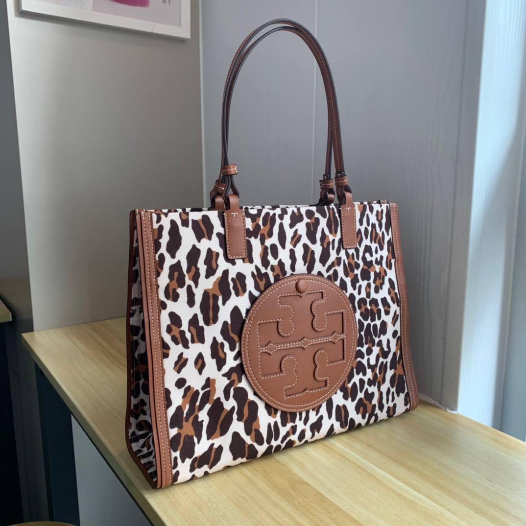 Tory Burch Ella Leopard Canvas Tote, Luxury, Bags & Wallets on Carousell
