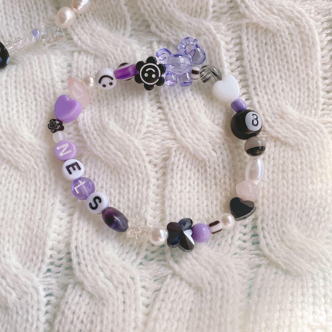 y2k kuromi sanrio inspired purple black handmade beaded bracelet