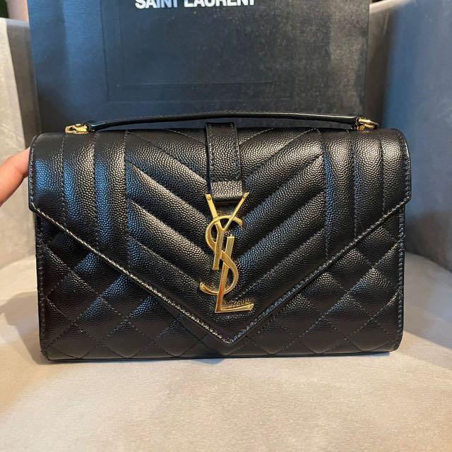 YSL ENVELOPE SMALL MIX MATELASSÉ GRAIN DE POUDRE EMBOSSED LEATHER Silver Bag